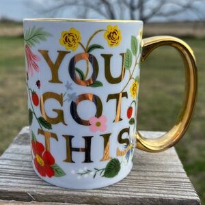 Anthropologie Rifle Paper Co. Floral Motivational Mug with Gold Handle